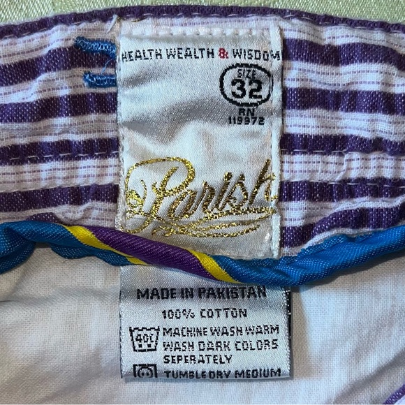 Vintage 80s Parish Striped Shorts Embroidered Designs Purple & Blue Size 32 - Picture 6 of 6